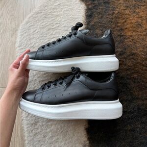 Alexander McQueen Black Leather Platform Sneakers with White Sole SIZE 10